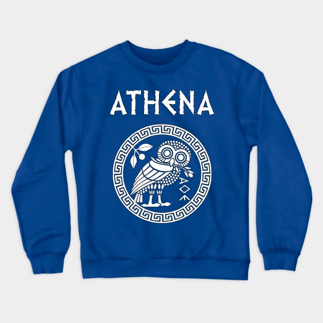 Athena Greek Goddess of Wisdom and War Athenian Owl Symbol Crewneck Sweatshirt by AgemaApparel